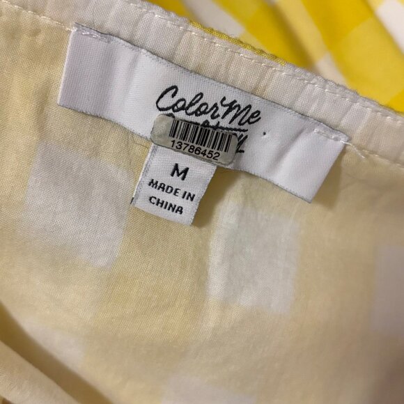 Color Me Courtney Kris Top Yellow Gingham Off-Shoulder Size M - Picture 6 of 7